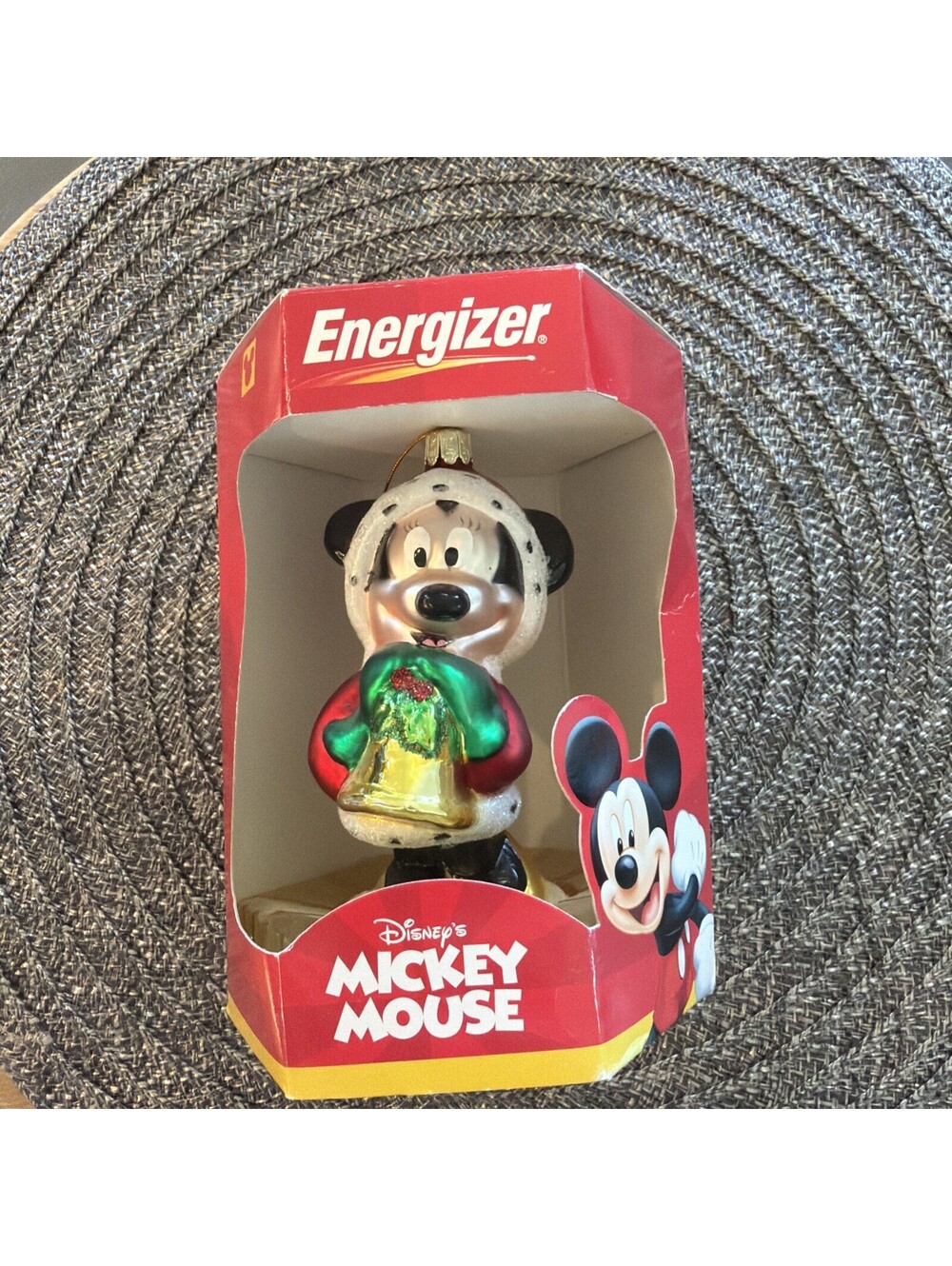 Vintage 2000 Energizer Disney Minnie Mouse Blown Glass Christmas Ornament
